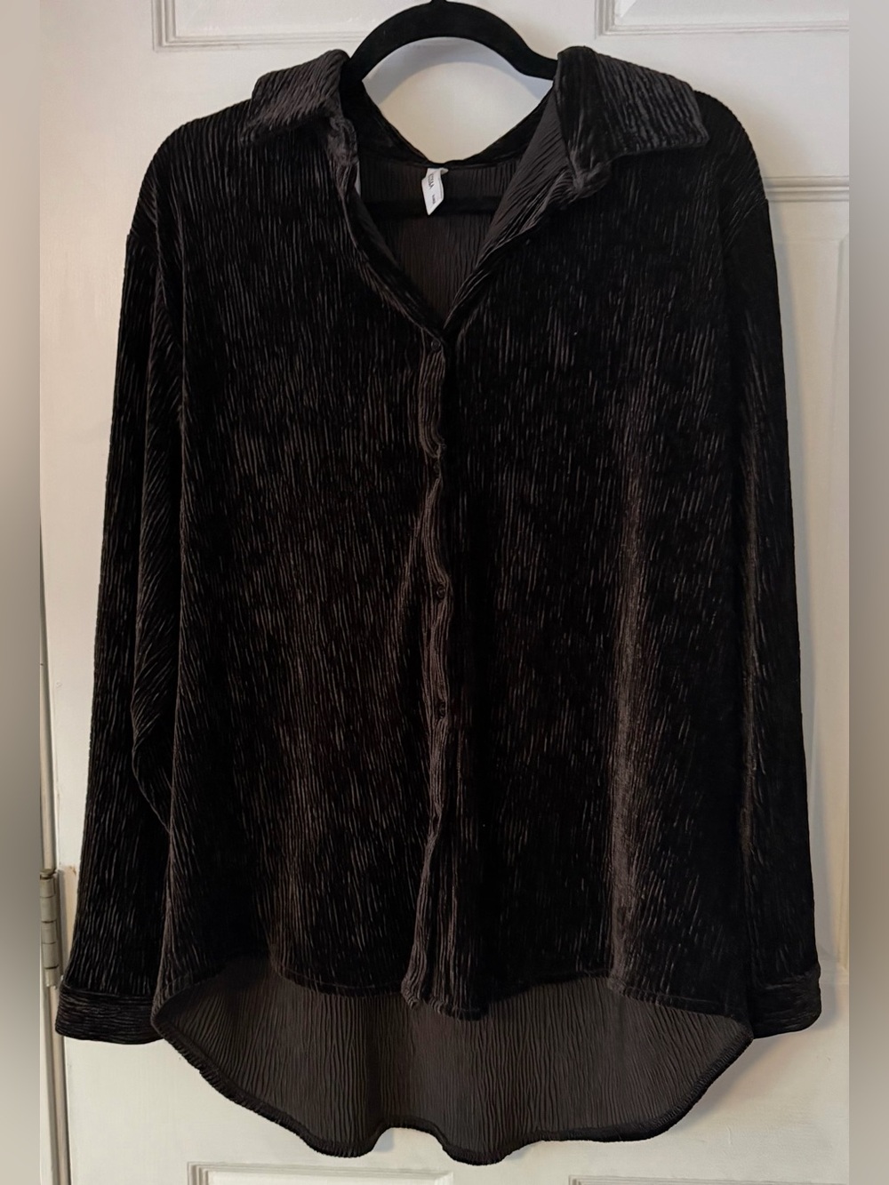 ACOS&A Black Crushed Velvet Button Down Tunic Top XL